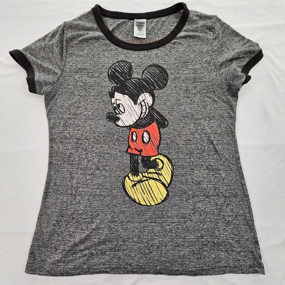 Mickey Mouse Disney Gray Short Sleeve‎ Ringer T-Shirt Junios XL (15-17)